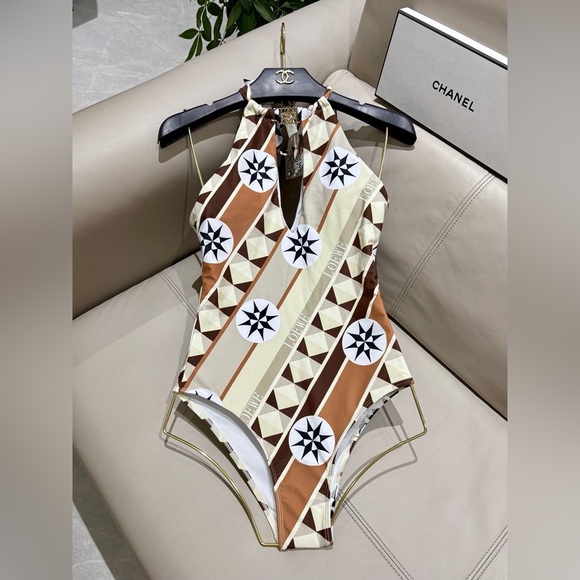 Loewe Inspired Neutral Starburst One-Piece Swimsuit Luxury Swimwear - Picture 7 of 9